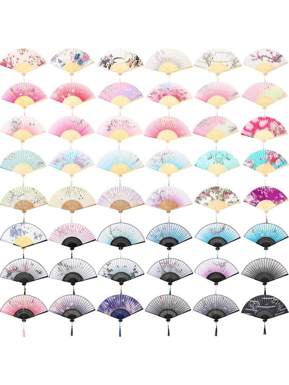 48 Pcs Foldable Hand Fans - Elegant Chinese & Japanese Style for Women